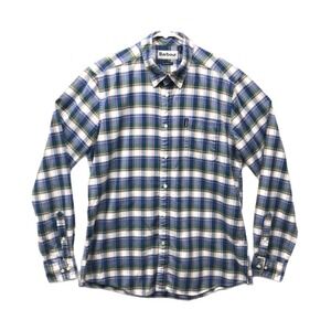 Barbour Shirt Men's M Long Sleeve Green Blue Plaid 100% Cotton Button Down